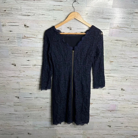 Adrianna Papell for E Live From The  Red Carpet Navy Lace Sheath Dress Size 4 - Picture 10 of 10
